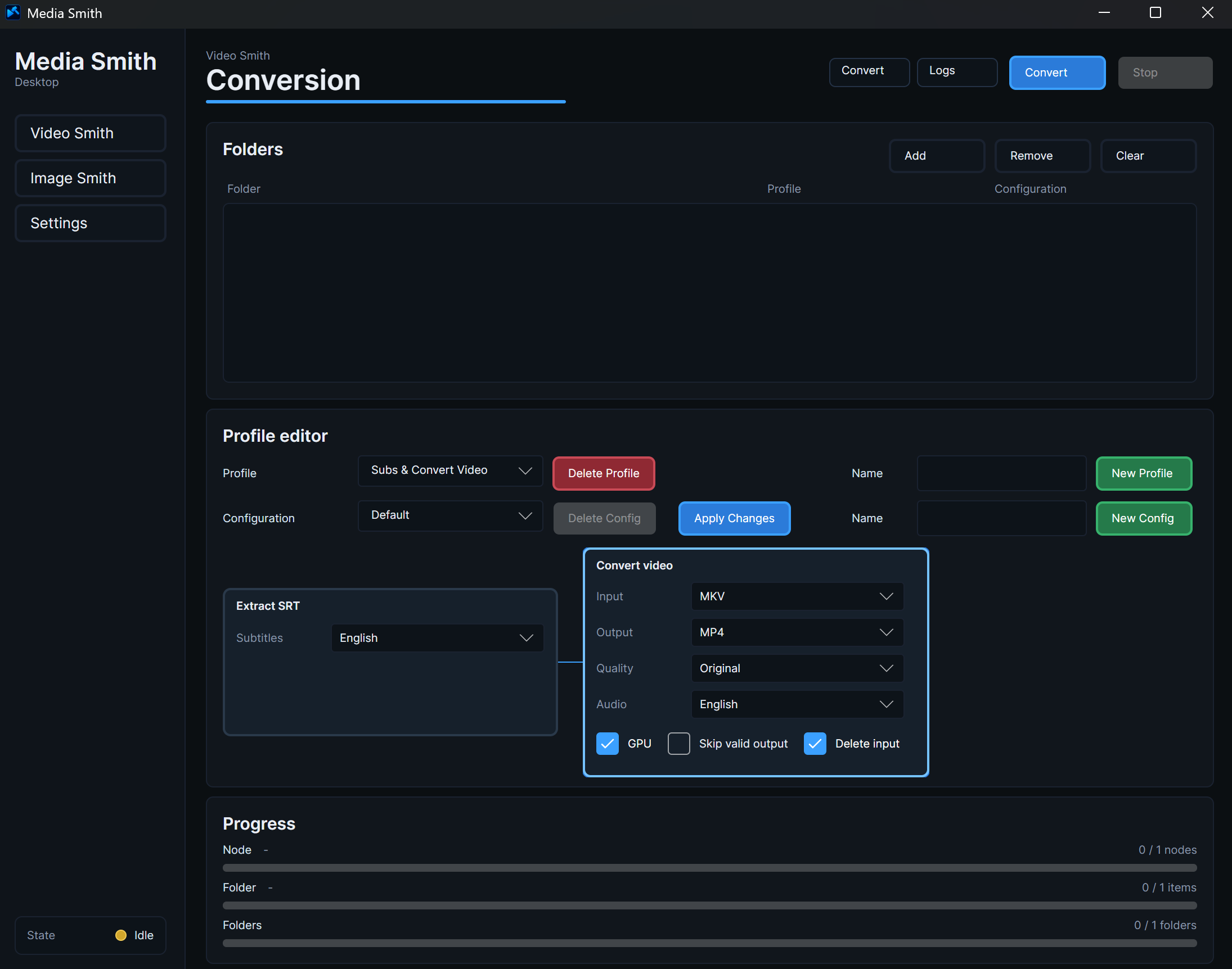 Media Smith video conversion interface